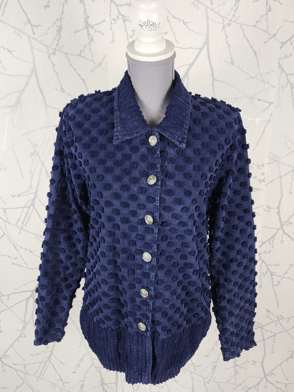 Focus USA Vtg Navy Textured Polkadot Button Front Shirt